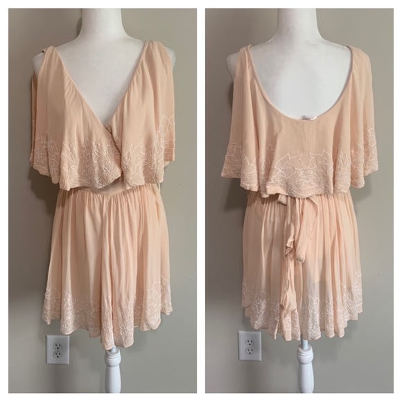 Free People Dresses & Skirts - Free People Chiffon Beaded Wrap Belted Ruffle Front Dress
